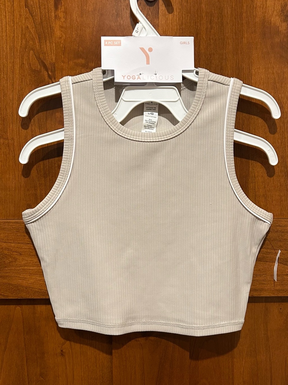 Yogalicious Girls Cream Ribbed Crop Tank Top